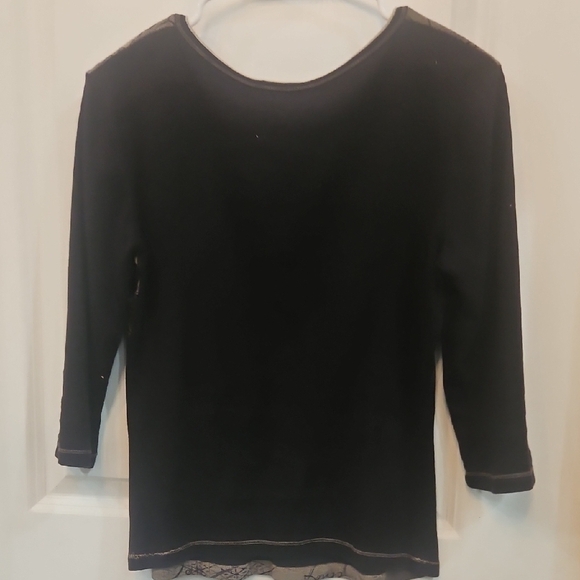 New Directions Black and Tan Graphic 3/4 Sleeve Blouse - Picture 7 of 7